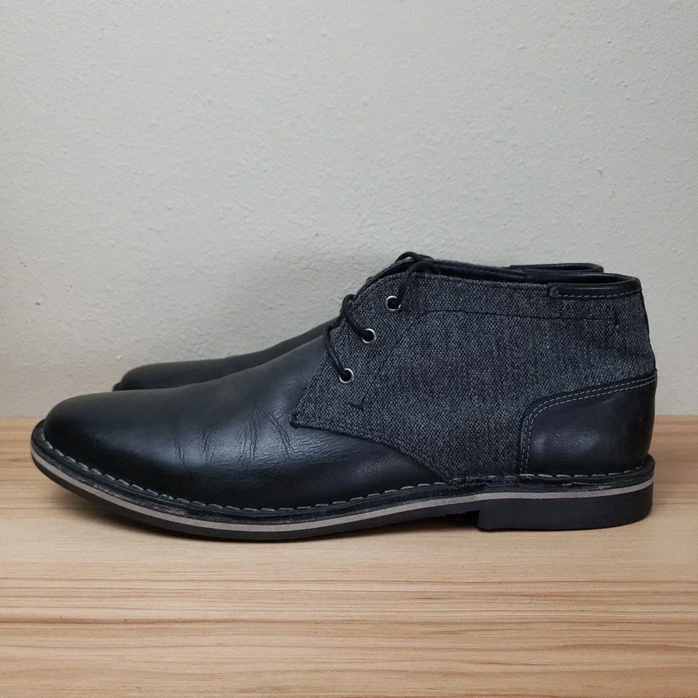 Steve Madden Men's 13 P-Iconic Chukka Boots Black Mixed Media Lace Up Loafer